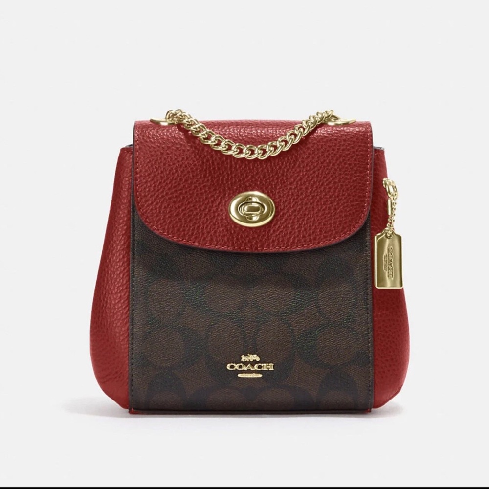 Coach Red and Brown Backpack with Gold Accents